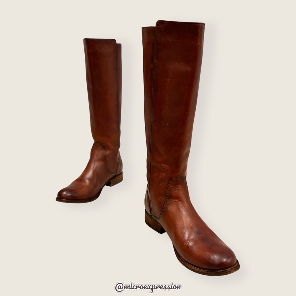 Frye Melissa Stud Brown Leather Back Zip Equestrian Riding Tall Knee High Boot - Picture 5 of 13